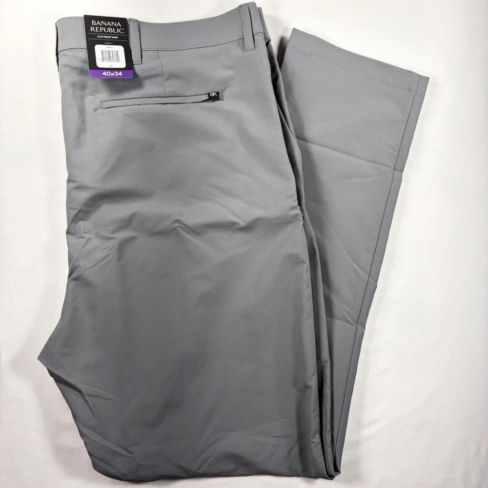 Banana Republic Mens Flat Front Pants Gray Performance Trousers 40x34